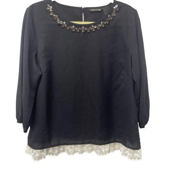 Millenium Womens Blouse Large Black, Beaded & Lace Embellished Business Office - Picture 2 of 9